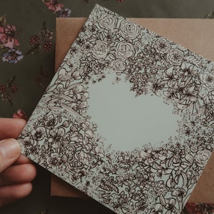 Romantic greeting card, Valentine card, love  you card, Birthday card, illustratated card, Wedding card, card for her, floral card, flowers