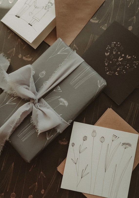 Graphical Floral Wrapping Paper, Rustic Gift Wrap