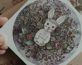 Illustrated Greeting Card, Floral Greeting Card, Watercolor Greeting Card, Floral Stationary, Baby Greeting Card, Baby Birthday Card, Bunny