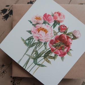 Bloemen wenskaart, bloemen verjaardagskaart, aquarel wenskaart, bloemen stationair, bloemenkaart, botanische wenskaart, kaart bloemen