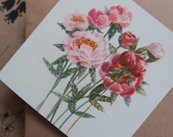 Carte de voeux florale, Carte d'anniversaire florale, Carte de voeux aquarelle, Papeterie florale, Carte de fleurs, Carte de voeux botanique, Carte florale