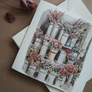 Boutique de fleurs, carte de vœux, carte d’art aquarelles, carte d’art, carte d’anniversaire, carte illustrée, carte florale, carte aquarelle