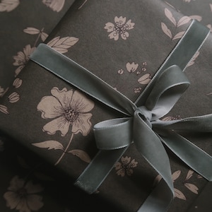Florals on gray blue kraft Wrapping paper,Gift Wrap, Wrapping, Floral Gift Warp,natural paper,gift paper, floral wrapping,recycled paper