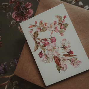 Cartão de felicitações, cartão de arte de flores, etiqueta de presente de flores, cartão de flores de primavera, impressão de ilustração de flores, cartão floral, flor de primavera, tamanho 3" x 4"
