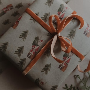 Coniglietto con un albero Carta da regalo, Carta da regalo di Natale, Carta da regalo verde di Natale, Carta da regalo di Natale riciclata, Carta da regalo di Natale, regalo