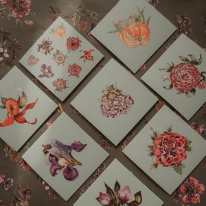 Cartões românticos, cartões de aniversário românticos, conjunto de 10, ilustrações em aquarela, cartões de aniversário florais, estampas em aquarela, tamanho 10 x 10 cm