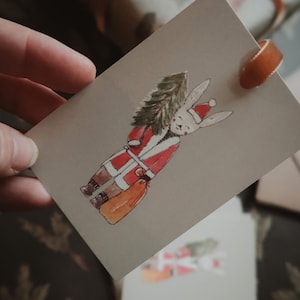 Cartão de Natal, Cartão de Natal em aquarela, Cartão de Natal ilustrado, Cartão de Natal ilustrado, Papelaria em aquarela, cartão pequeno, etiqueta de presente