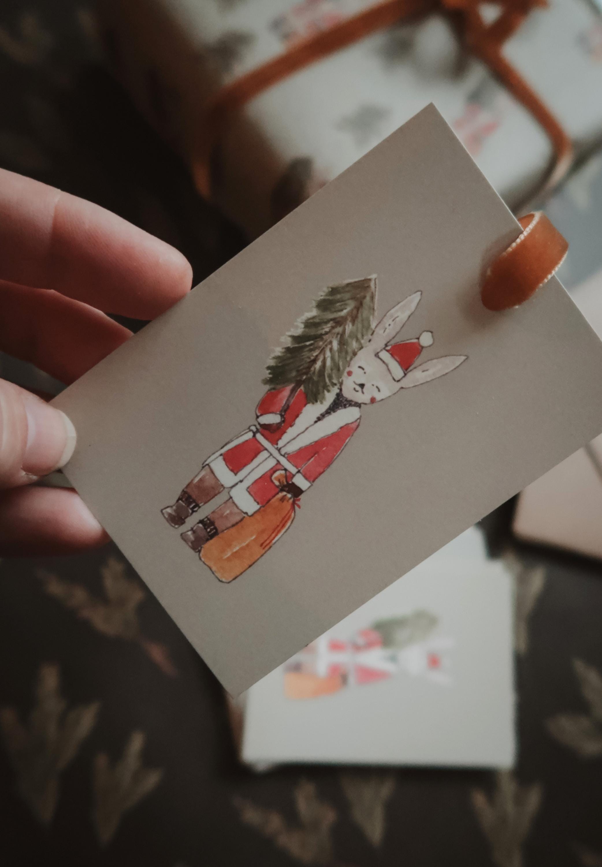 水彩ウサギのクリスマスカード、イラスト入りホリデーカード - Etsy 日本