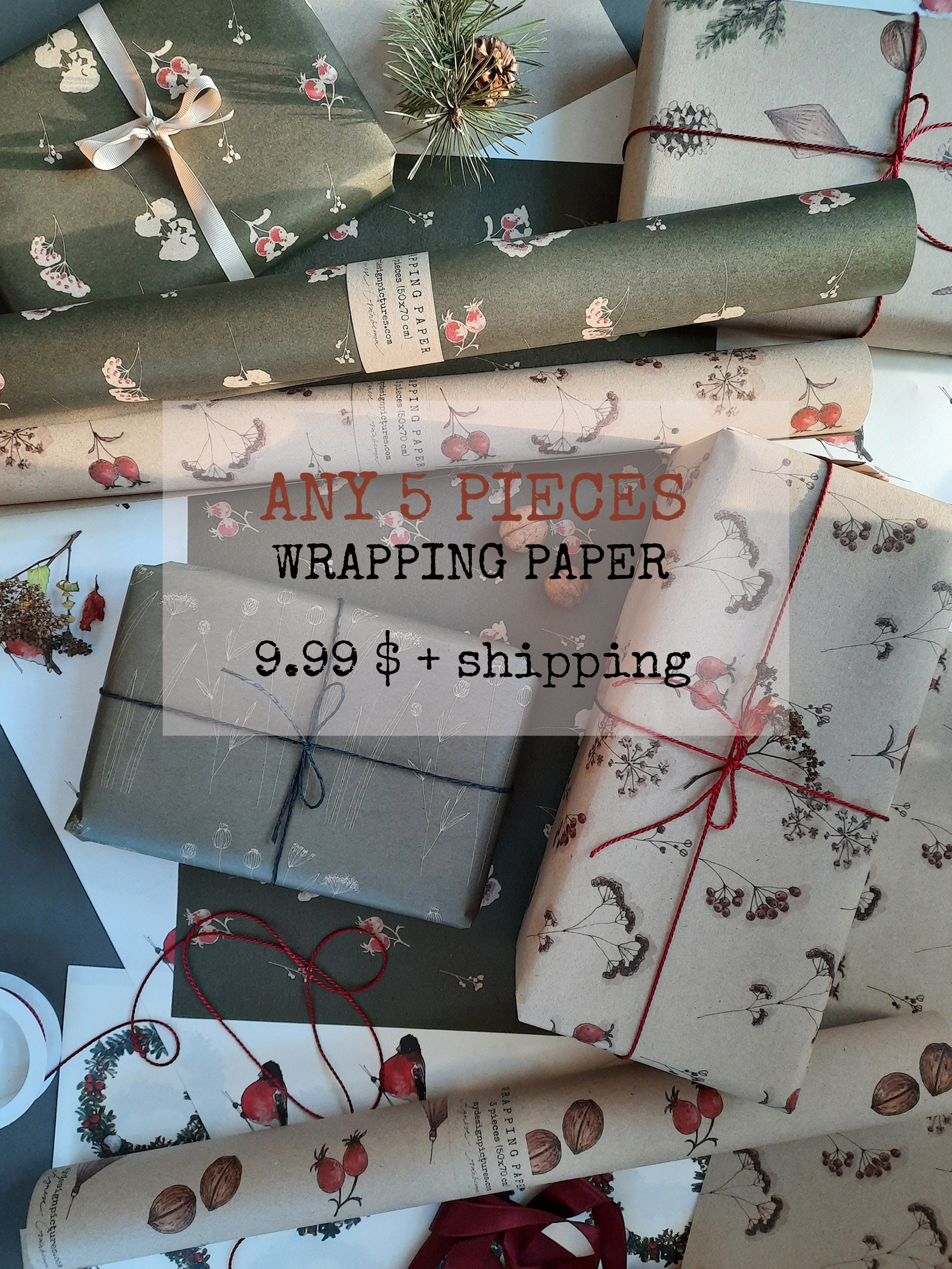 Christmas Wrapping Paper Set of 5,christmas Gift Wrap 5 Pieces