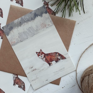 Tarjeta postal-navideña, tarjeta de invierno, impresión de dibujo, impresión de acuarela, tarjeta navideña original, postal de navidad, tarjeta de arte, tamaño 4"x6"