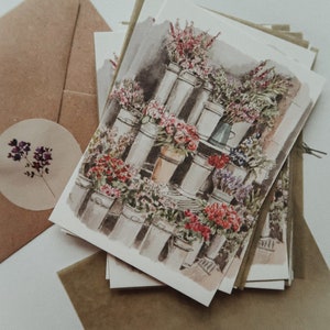 Flower's shop, flower art card, gift tag, art card, floral illustration print, floral card, flower's card, small card, watercolour print