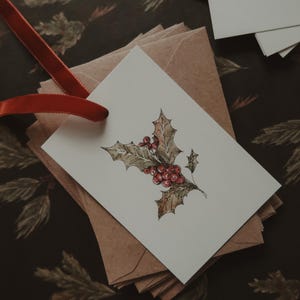 Tarjeta de Navidad, Tarjeta de Navidad con acuarela, Tarjeta de Navidad ilustrada, Tarjeta festiva ilustrada, Papelería con acuarela, Tarjeta pequeña, Etiqueta de regalo