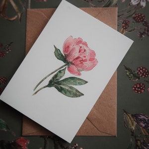 Pink peony ,flower art card, gift tag, botanical art card, floral illustration print, floral card, romantic card, peony card, small card