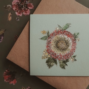 Romantische wenskaart, romantische verjaardagskaart, print, aquarel, inktillustratie, originele verjaardagskaart, aquarel, maat 4"x4"
