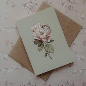Grußkarte, Blumen Illustration Druck, Geschenkanhänger Rose, Vintage Karte, Grußbild, romantische Rose, romantische Karte, Größe 3"x 4"