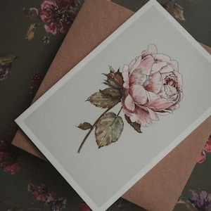 Romantic card, Birthday card,rose greeting card, floral Birthday card, flower card,botanical art, cards,watercolor print,vintage,size 4"x 6"