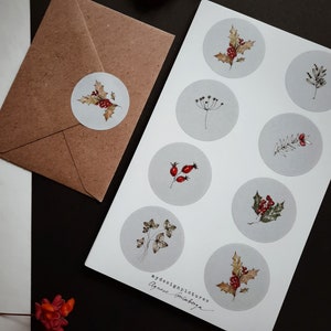 Christmas stickers, sticker set, Envelope stickers, winter florals stickers, set of eight stickers, 8 stickers,8 christmas stickers image 6