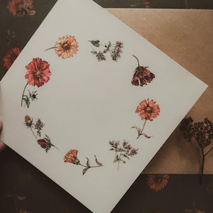 Fleurs d'été, carte de voeux florale, carte d'art botanique, carte d'art de fleurs, carte d'anniversaire, carte illustrée, fleurs à l'aquarelle