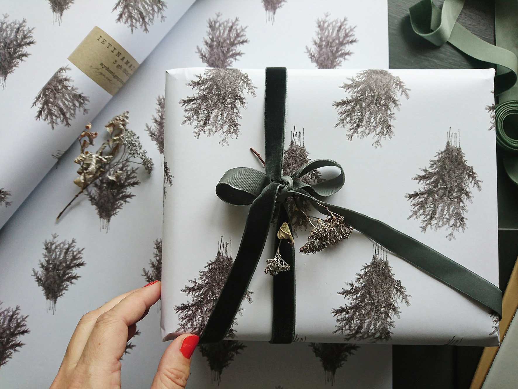 Black Christmas Wrapping Paper, Scandinavian Christmas Wrapping