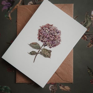 Lila Hortensie,Blumen Kunst Karte, Geschenkanhänger, botanische Kunst Karte, Blumen Illustration Druck, Blumen Karte, Blumen Karte, Hortensie, kleine Karte