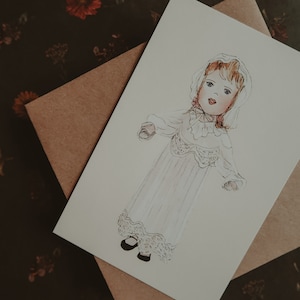 Carte de voeux, carte postale, carte d'anniversaire, impression, illustration à l'encre d'aquarelle, carte postale de poupée, peinture à l'aquarelle, carte d'enfant, dimension 4 x 6 po