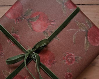 Granates Recycled Kraft Wrapping Paper, Bordo Gift Wrap, red fruits