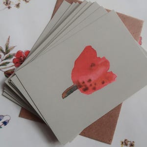Cartão de aquarela com tulipa vermelha, etiqueta para presente com flor de tulipa, impressão de ilustração de tulipa, cartão com flor de primavera, tamanho 3" x 4"