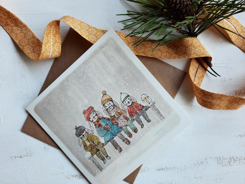 Christmas Card, Watercolor Christmas Card, Illustrated Christmas Card, Illustrated Holiday Card, Watercolor Stationery, Christmas present image 1
