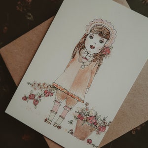 Biglietto d'auguri, cartolina, biglietto di compleanno, stampa, illustrazione con inchiostro ad acquerello, cartolina per bambola, pittura ad acquerello, biglietto per bambini, dimensioni 4"x6"