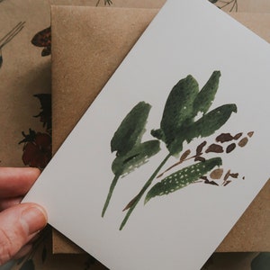 Cartão de felicitações, cartão de aniversário, cartão verde, cartão de aniversário floral, cartão de flores, arte botânica, cartões, impressão em aquarela, tamanho 4" x 6"