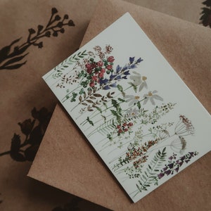 Cartão de felicitações, cartão de aniversário, etiqueta para presente, impressão de ilustração, cartão floral, cartão de flores, cartão de arte botânica, impressão em aquarela, tamanho 3" x 4"