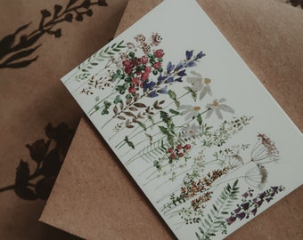 Greeting card, Birthday card, gift tag, illustration print, floral card, flower card, botanical art card, watercolor print, size 3&quot;x 4&quot;
