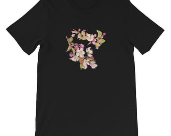 Short-Sleeve Women T-Shirt,Women T-shirt,floral T-shirt,romantic T-shirt,plum blossom print, black T-shirt, white T-shirt, flowers print