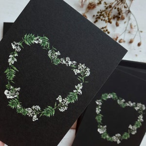 White meadow flowers heart, flower card,love card, gift tag, botanical art, floral illustration, floral heart, romantic card, love you card
