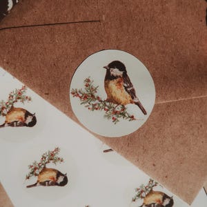 Kerststickers, stickerset, envelopstickers, vogelstickers, set van acht stickers, 8 stickers, 8 kerststickers