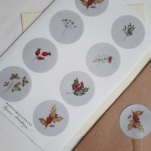 Christmas stickers, sticker set, Envelope stickers, winter florals stickers, set of eight stickers, 8 stickers,8 christmas stickers image 3