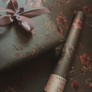 Flores sobre papel de regalo reciclado kraft gris oscuro, Papel de regalo, Papel de regalo, Papel de regalo reciclado, Papel de regalo, Papel de regalo floral imagen 3