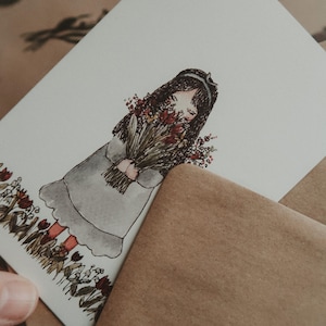 Cartão de felicitações, cartão de aniversário, cartão de dia das mães, cartão de aniversário de meninas, cartão de flores, ilustração, cartões, impressão em aquarela, tamanho 4" x 6"
