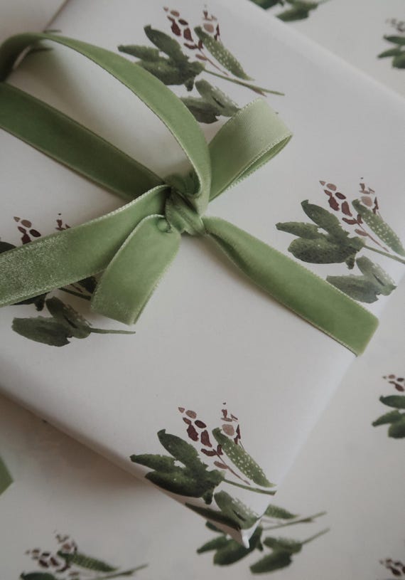 Rustic Green Leaves Watercolour Gift Wrap