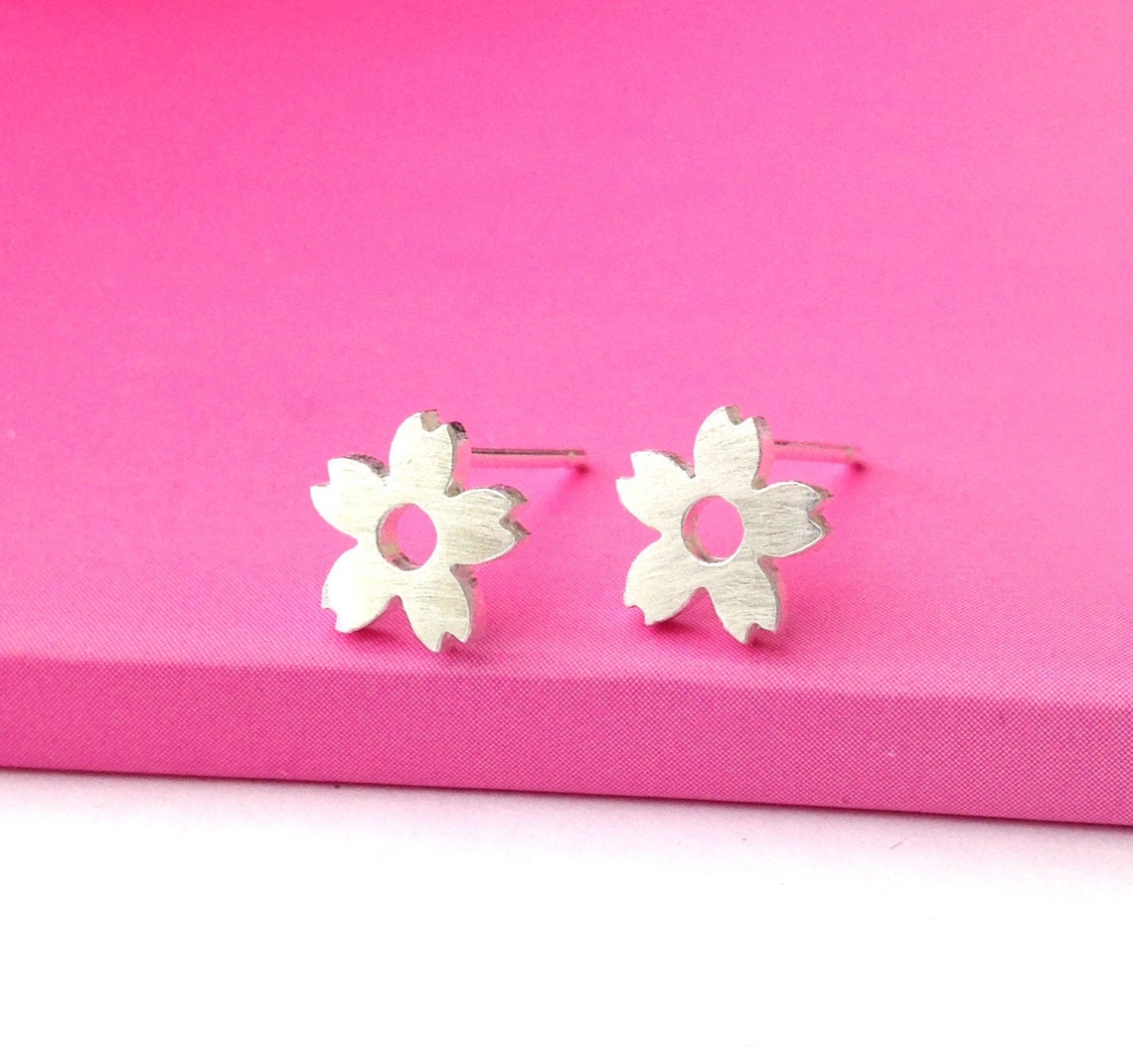 Cherry Blossom Earrings Sterling Silver Flower Earrings Mini Etsy