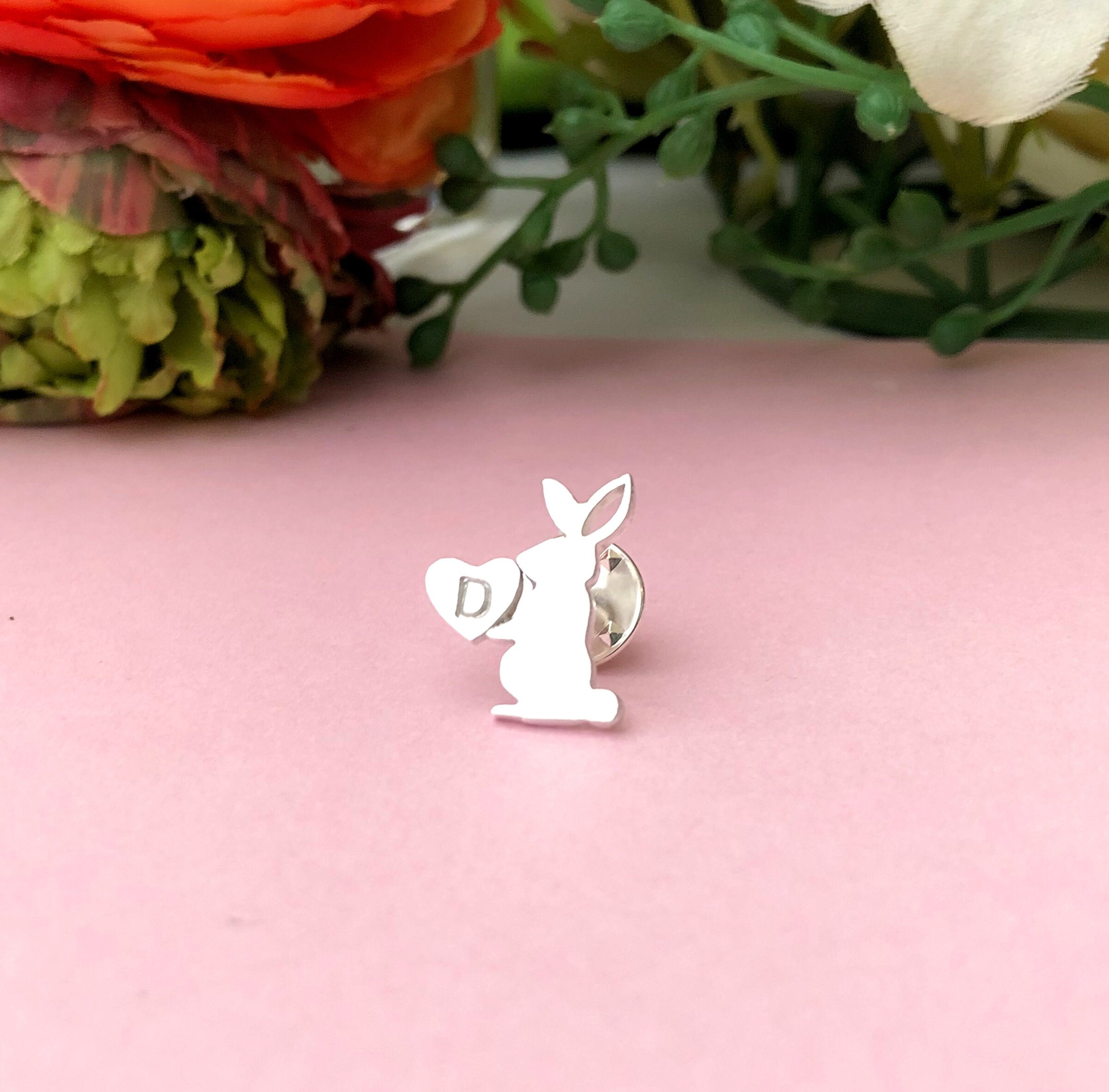 Personalised Rabbit Pin Brooch Sterling Silver Bunny Brooch Etsy