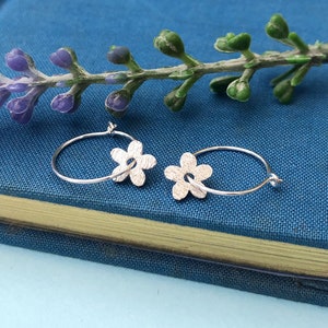 Sterling Silver Mini Textured Flower Hoop Earrings