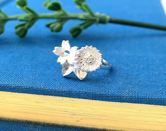 Sterling Silver Wildflower Ring, Flower Promise Ring, Summer Jewellery, Elegant Gift, Birthday Present For Friend, Gift For Mom Wedding Day