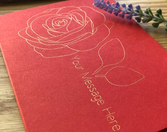 Personalised Red Rose Gold Foil Flower Card, Valentines Day Girlfriend Birthday Card For Her, Paper Wedding Anniversary Card For Wife,