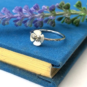 Sterling Silver Mini Blossom Flower Ring, Dinty Stacking Ring For Her, Anniversary Gift For Girlfriend, Nature Floral Ring For Best Friend