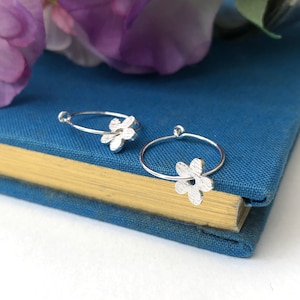 Sterling Silver Flower Hoop Earrings, Mini Floral Charm Higgies, Dainty Jewellery, Minimalist Jewelry, Birthday Gift For Mom, Friend Gift