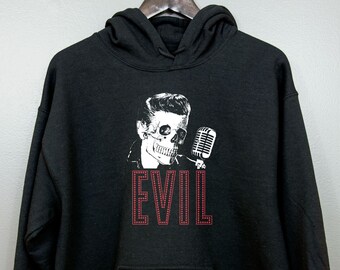 Psychobilly Hoodie Hooded Sweatshirt | Nu goth clothing Evil Elvis Tumblr aesthetic Rockabilly Horror Rockabilly Lowbrow | Skullvis