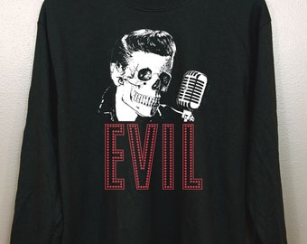 Psychobilly Long Sleeve T-Shirt | Nu goth clothing Evil Elvis Tumblr aesthetic Rockabilly Horror Rockabilly Lowbrow | Skullvis
