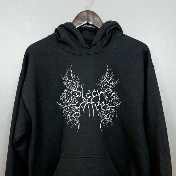 Black Metal Hoodie Hooded Sweatshirt | Gothic clothing Nu goth Heavy metal Death Punk Lowbrow Outsider apparel Pastel Goth | Black Coffee