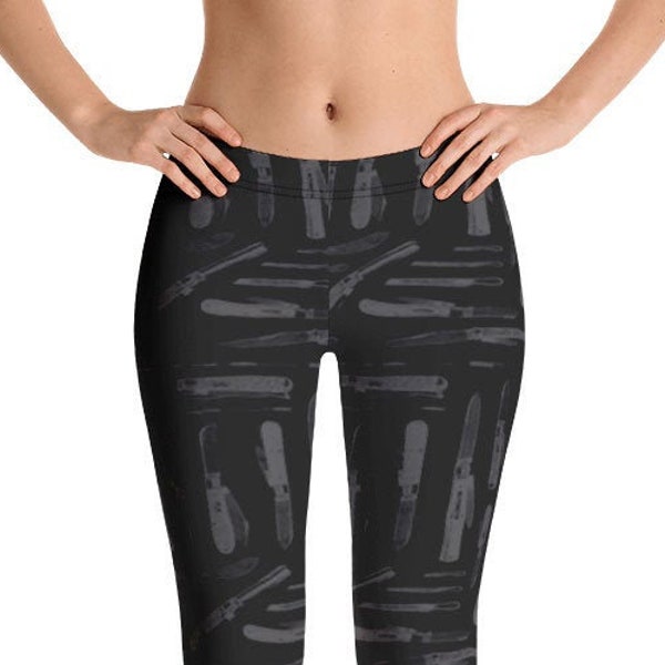 Nu goth Womens Gedruckte Leggings | Tumblr Aesthetic Gothic Soft Grunge Kleidung Pastell Goth Lowbrow Hot Topic | Tage unserer Knives